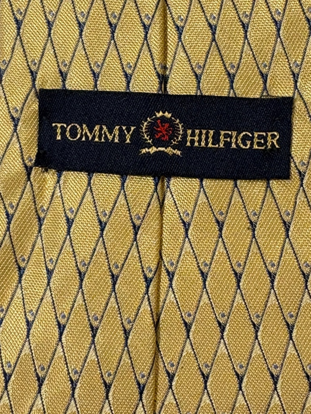 VTG Tommy Hilfiger Silk Tie Yellow Geometric Diamond Pattern
